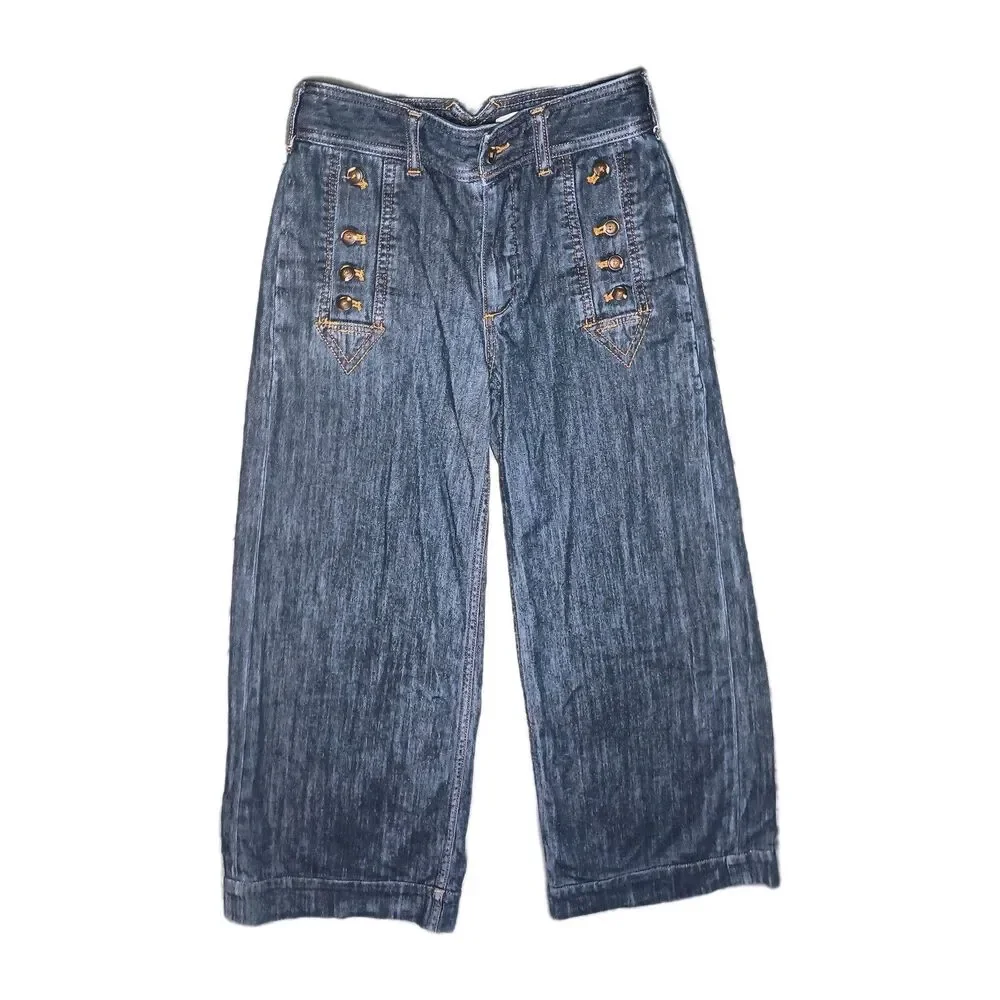 Pilcro Anthropologie Jeans Womens 25 Petite Blue Denim Wide Leg Cropped Pants